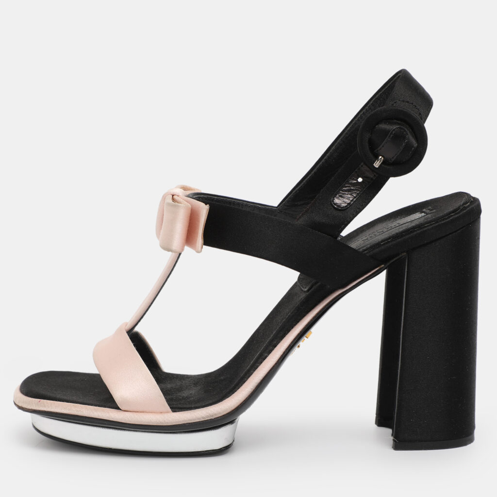 Prada Pink/Black Satin Bow Slingback Sandals Size 38.5 Prada Pink/Black Satin Bow Slingback Sandals Size 38.5