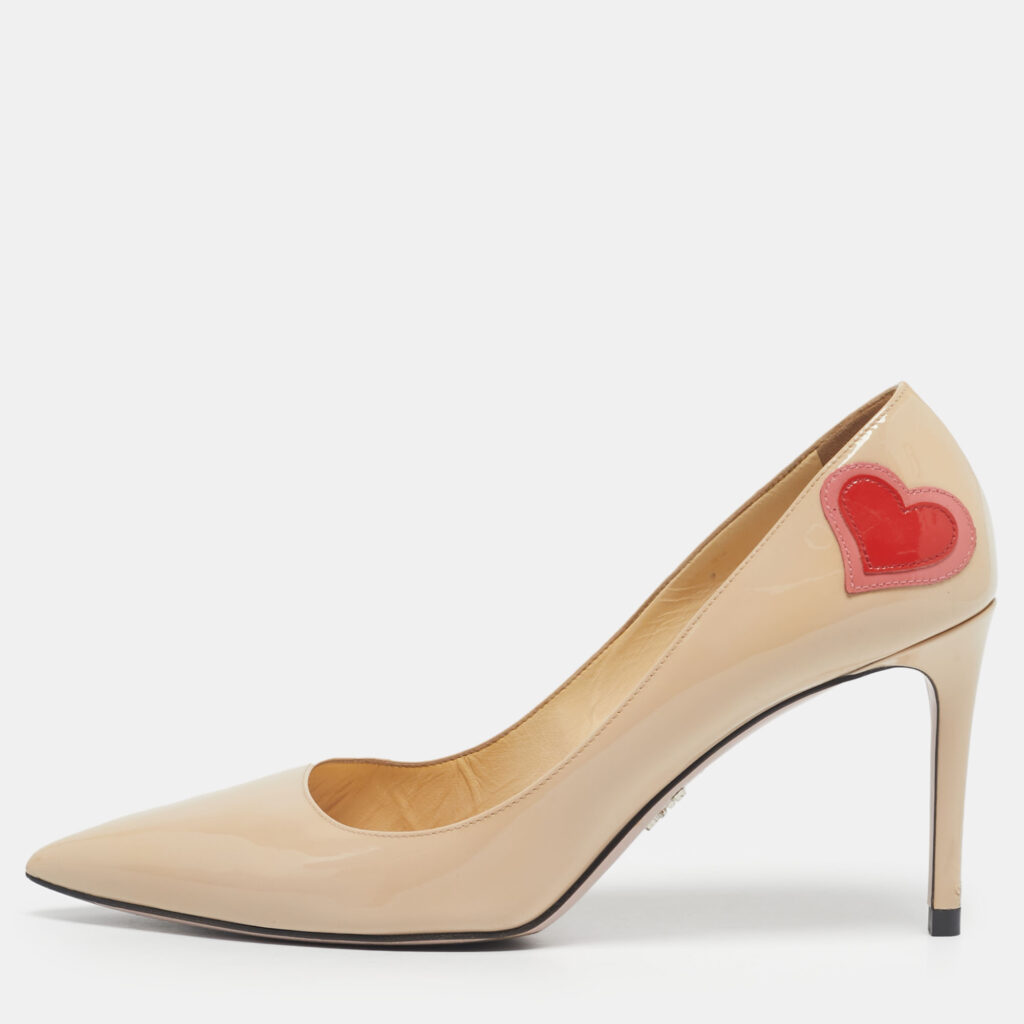 Prada Beige Patent Leather Pointed Toe Pumps Size 39.5
