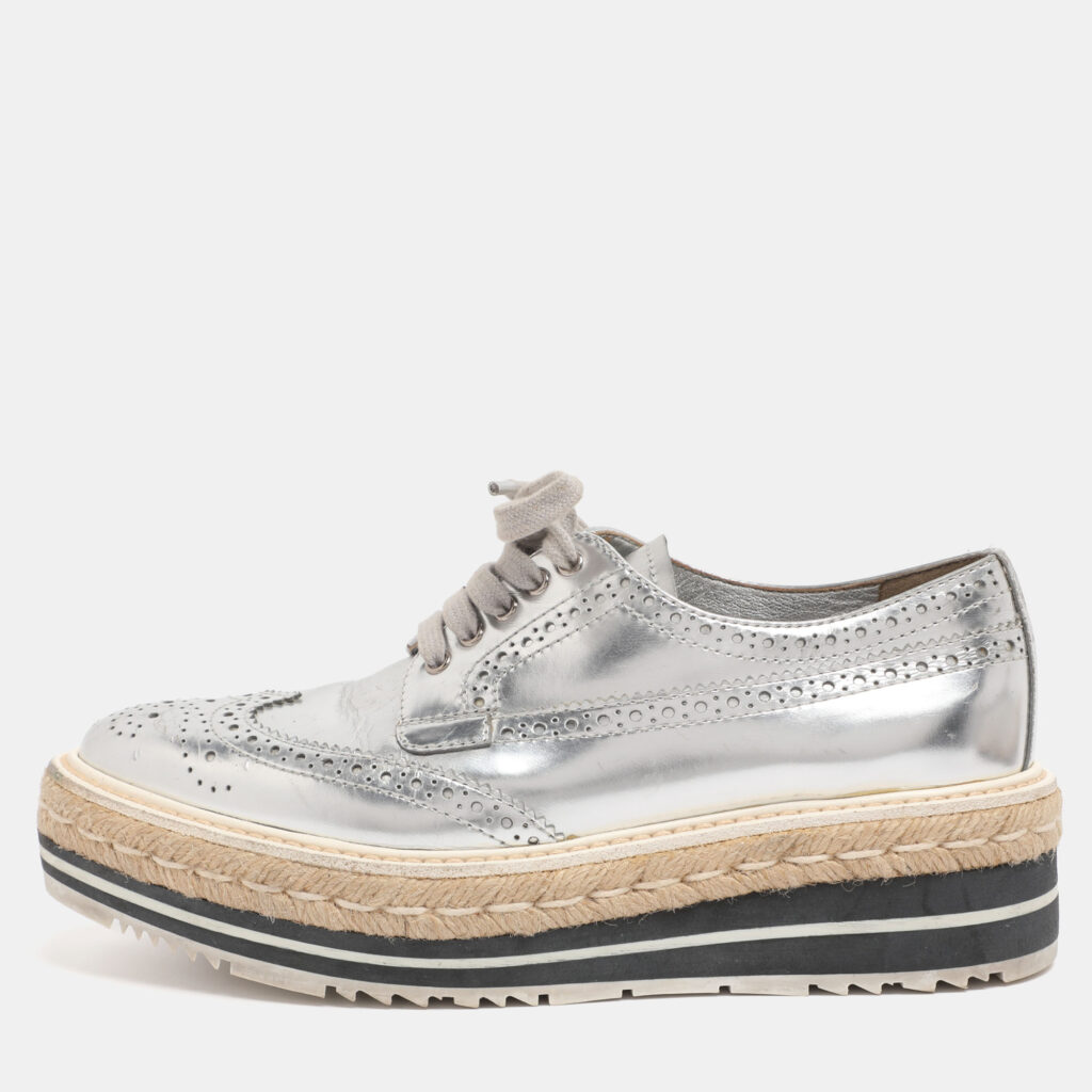 Prada Silver Leather Brogues Oxford Sneakers Size 35 Prada Silver Leather Brogues Oxford Sneakers Size 35