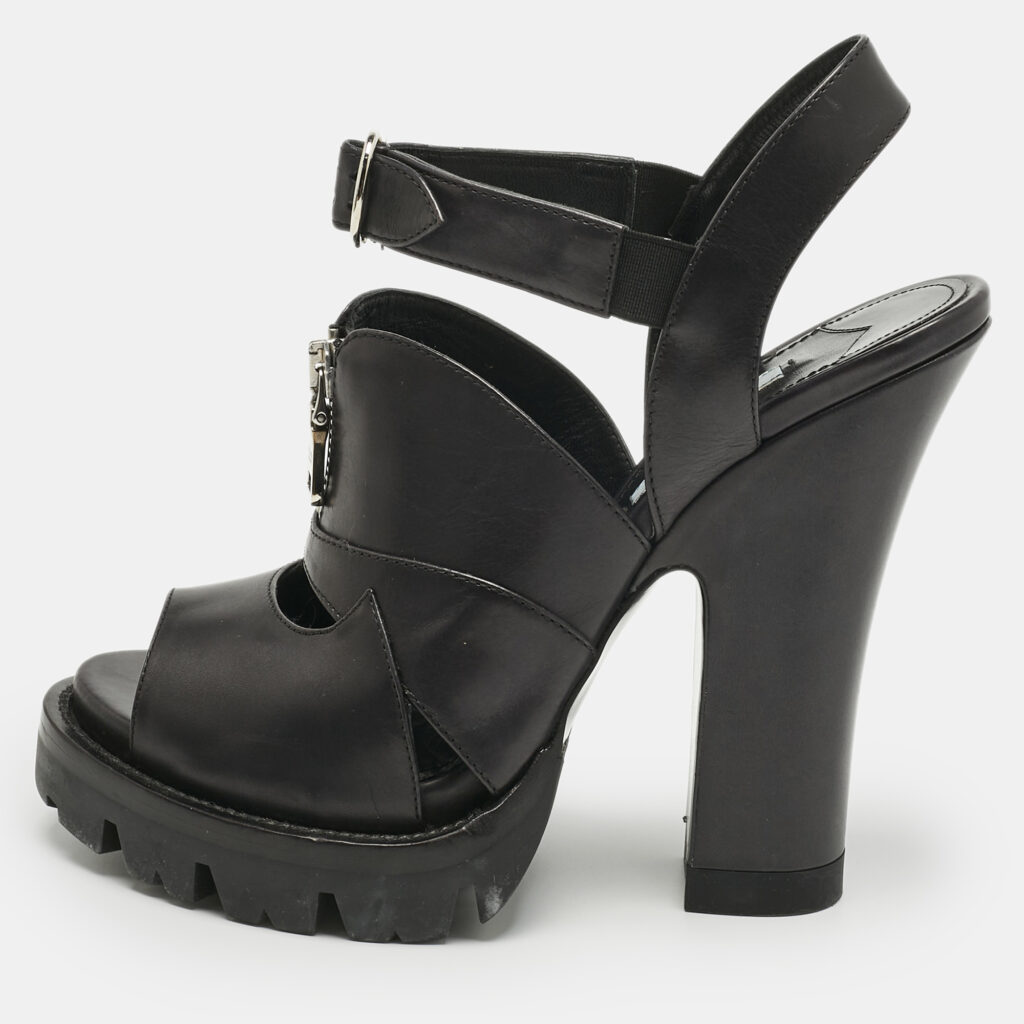 Prada Black Leather Zip Detail Platform Sandals Size 39 Prada Black Leather Zip Detail Platform Sandals Size 39