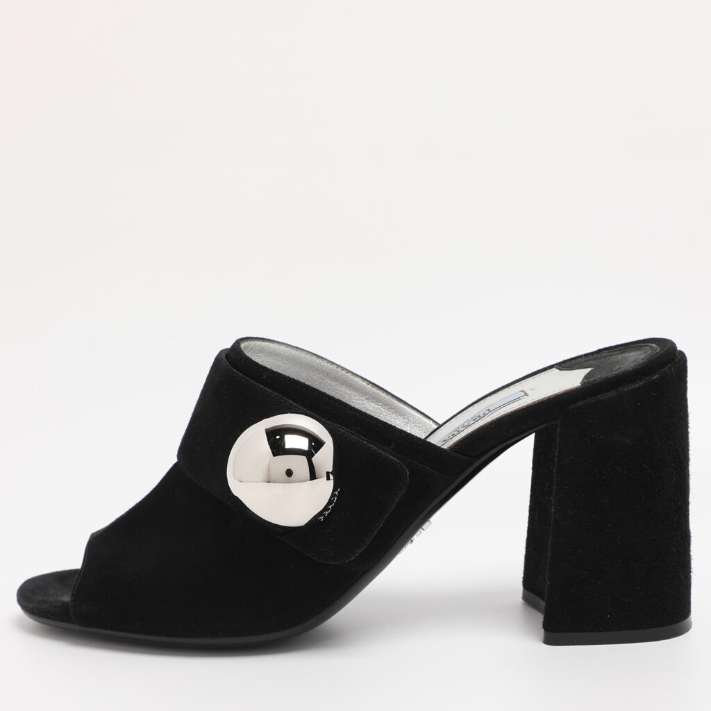Prada Black Suede Block Heel Mule Sandals Size 38 Prada Black Suede Block Heel Mule Sandals Size 38