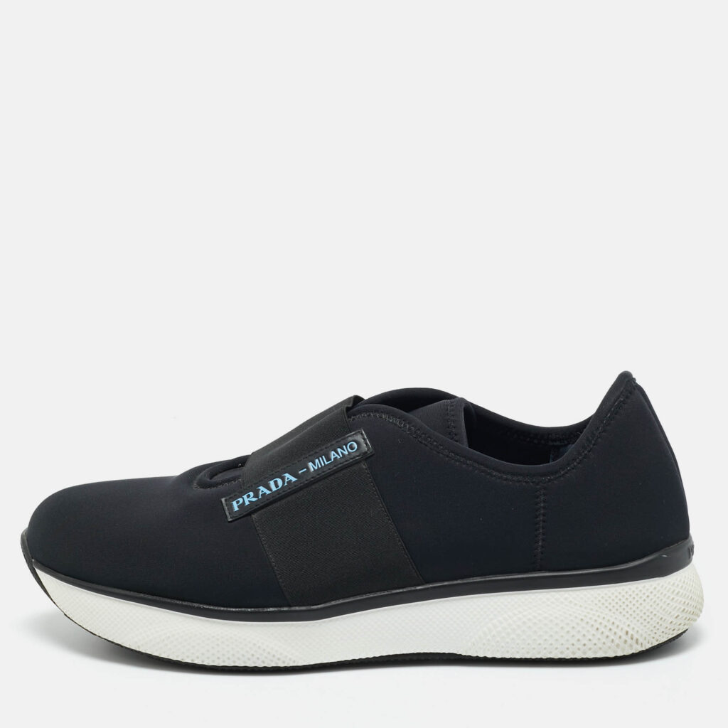 Prada Black Elastic and Neoprene Slip On Sneakers Size 39.5