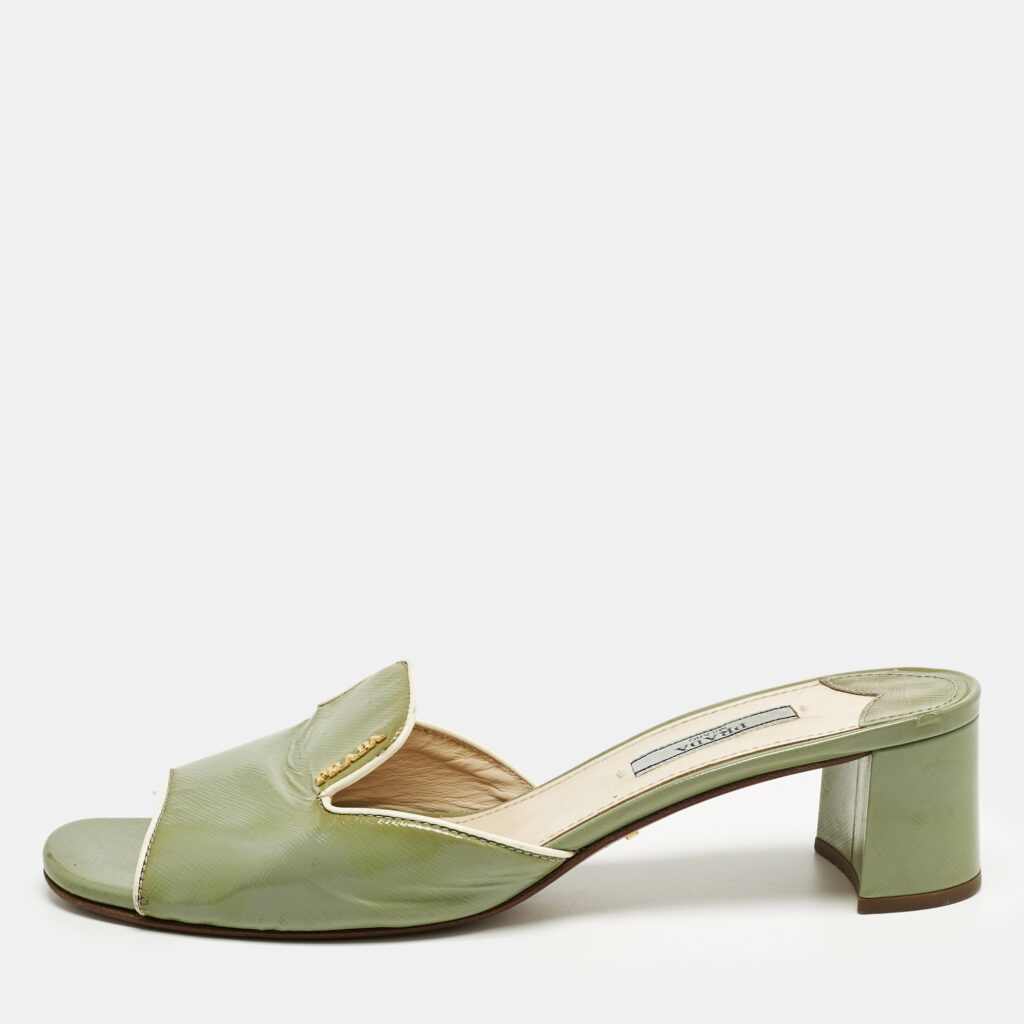 Prada Green Saffiano Leather Slide Sandals Size 39 Prada Green Saffiano Leather Slide Sandals Size 39