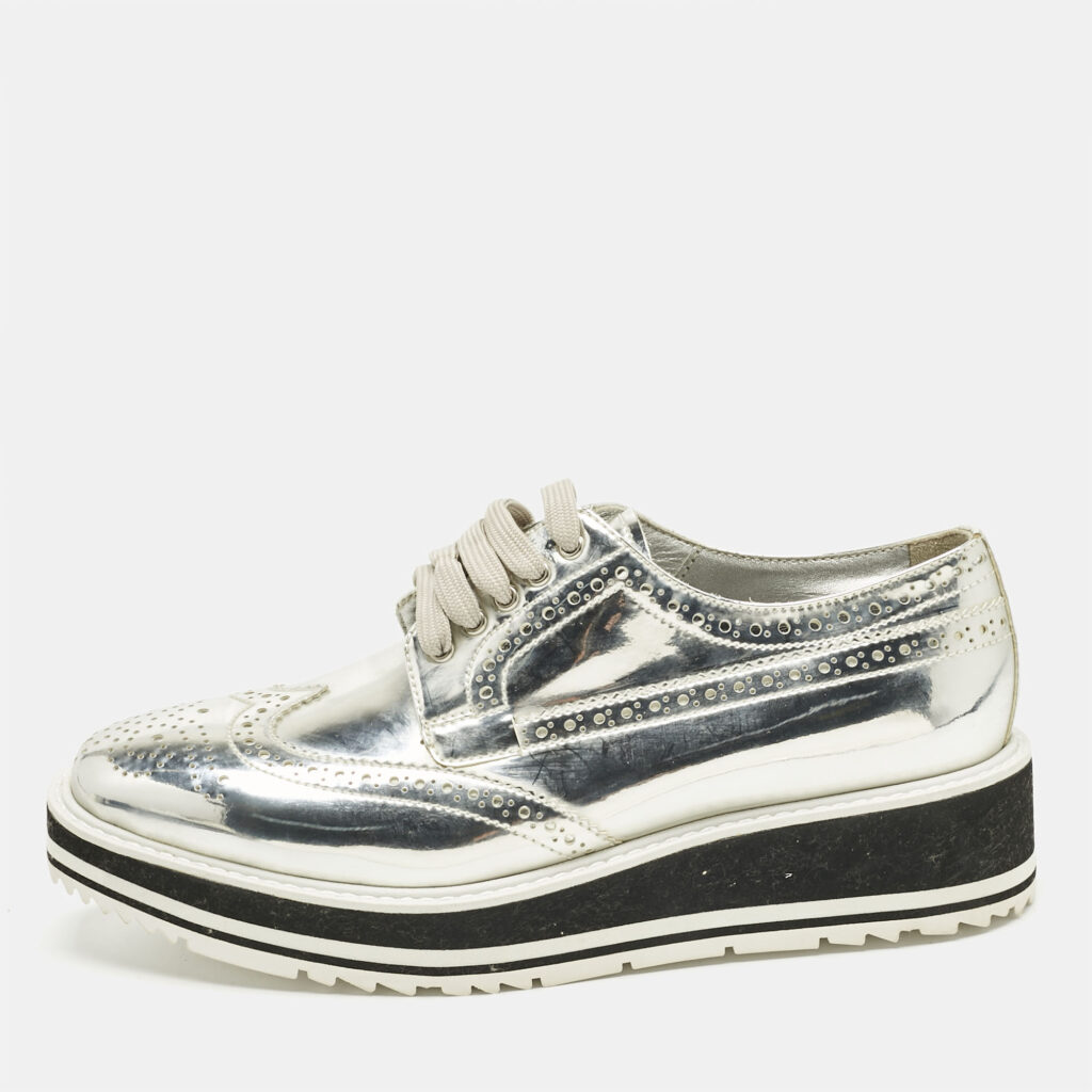 Prada Silver Patent Leather Derby Sneakers Size 37 Prada Silver Patent Leather Derby Sneakers Size 37