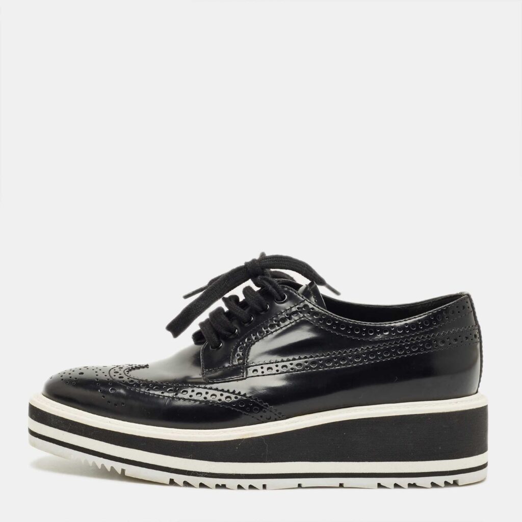 Prada Black Leather Lace Up Derby Sneakers Size 35.5 Prada Black Leather Lace Up Derby Sneakers Size 35.5