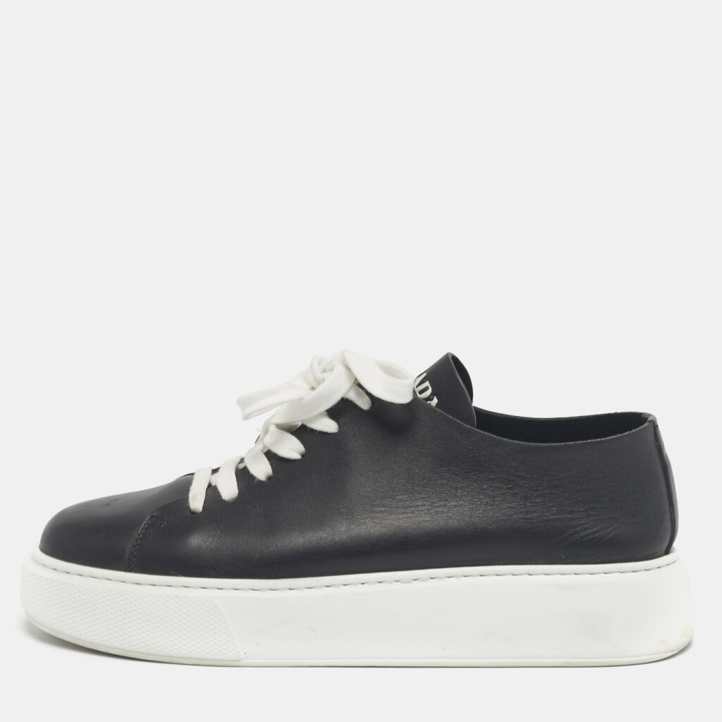 Prada Black/White Leather Platform Low Top Sneakers Size 39.5 Prada Black/White Leather Platform Low Top Sneakers Size 39.5