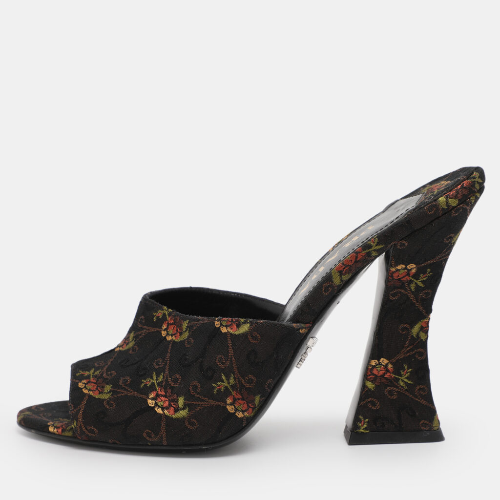 Prada Metallic Floral Embroidered Jacquard Slide Sandals Size 38