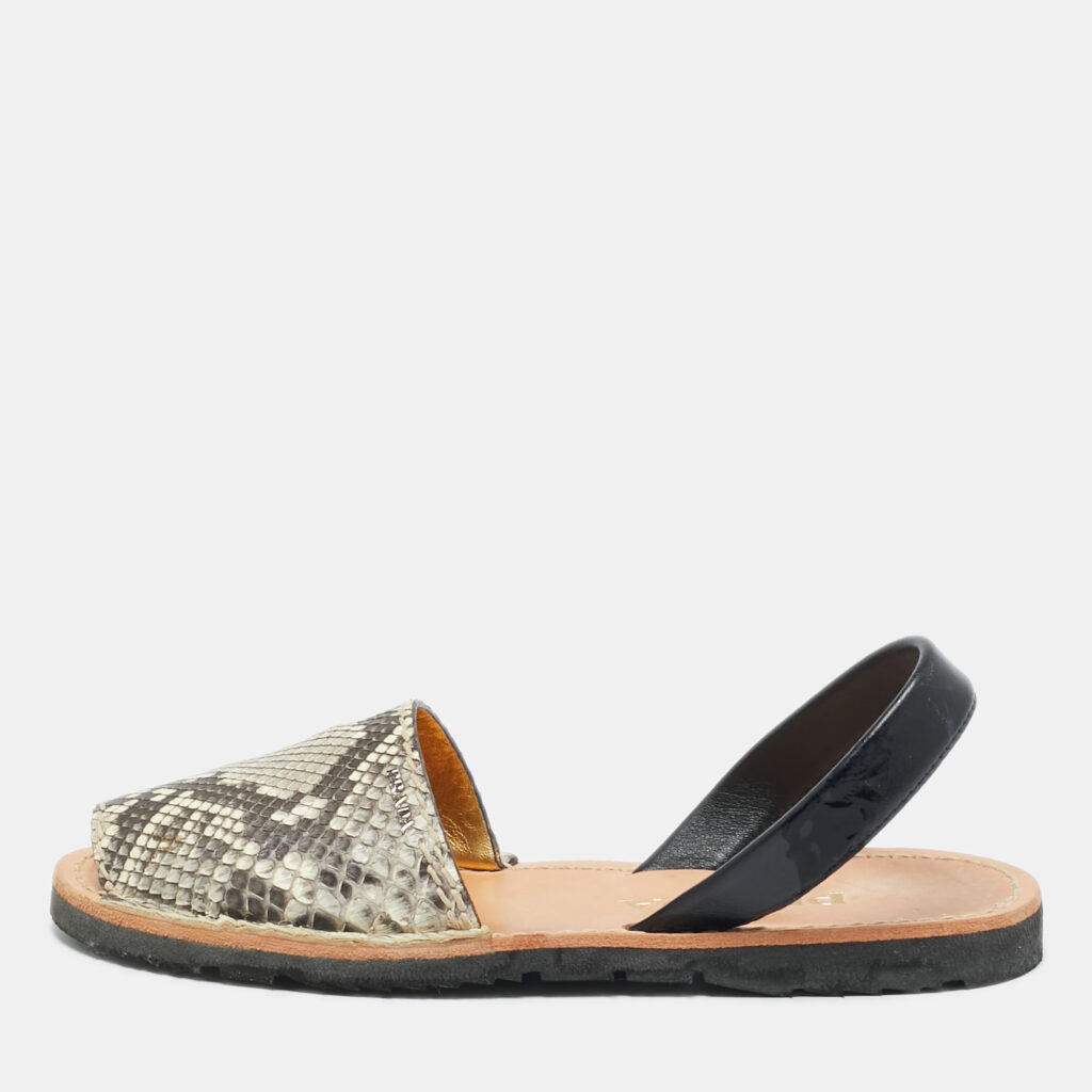 Prada Grey Python and Leather Flat Slingback Sandals Size 39.5 Prada Grey Python and Leather Flat Slingback Sandals Size 39.5