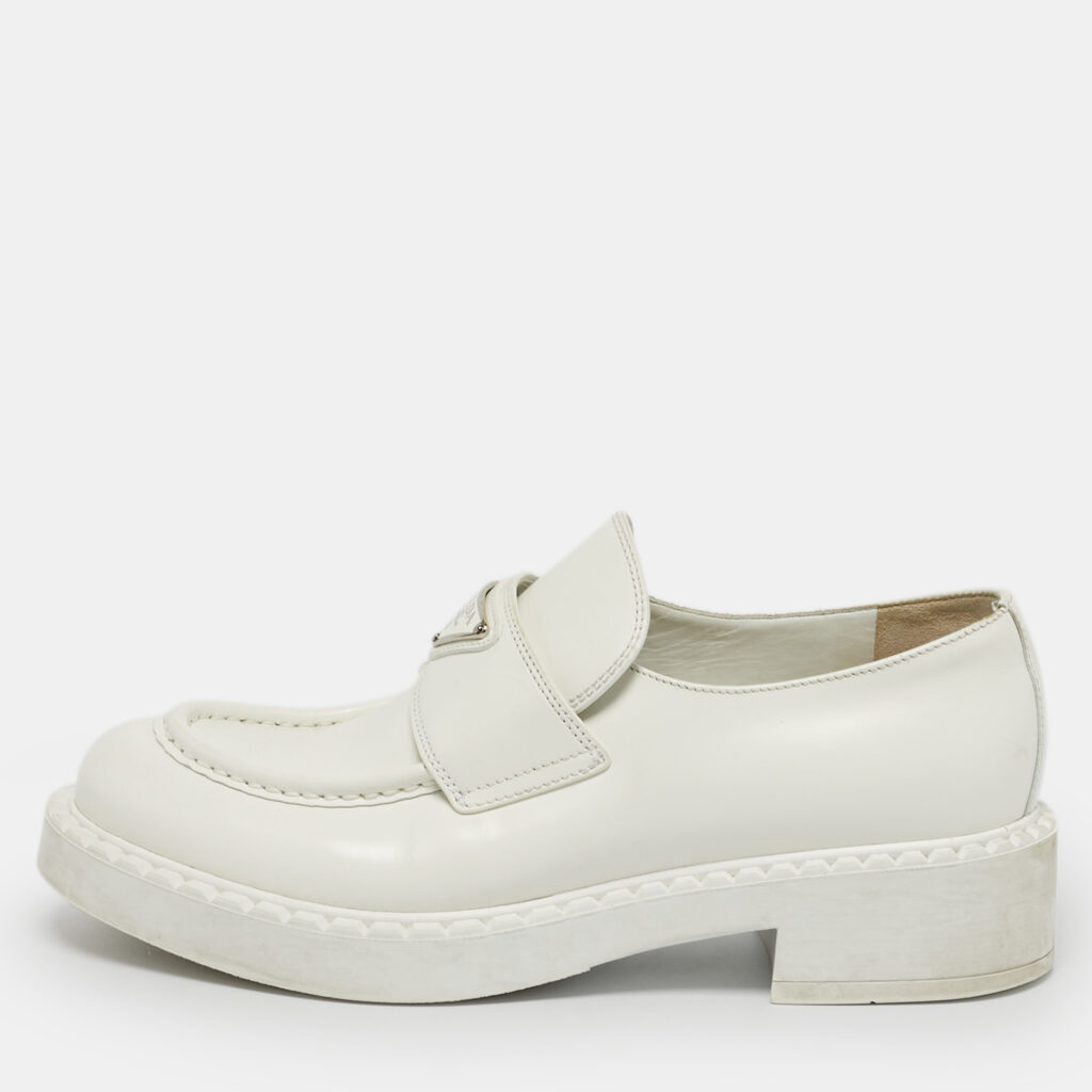 Prada White Leather Slip On Loafers Size 38.5 Prada White Leather Slip On Loafers Size 38.5