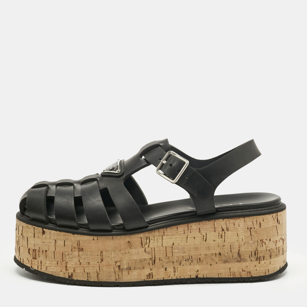 Prada Black Rubber Monolith Platform Cork Sandals Size 41 Prada Black Rubber Monolith Platform Cork Sandals Size 41