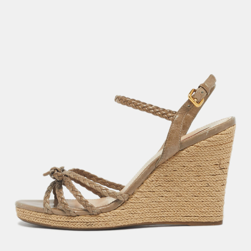 Prada Brown Leather Braided Basket Weave Wedge Sandals Size 40 Prada Brown Leather Braided Basket Weave Wedge Sandals Size 40