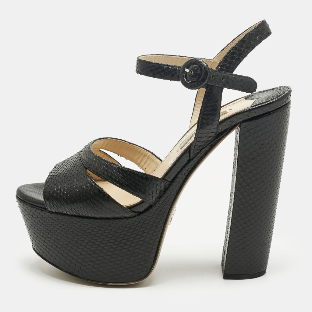 Prada Black Snakeskin Leather Ankle Strap Sandals Size 36 Prada Black Snakeskin Leather Ankle Strap Sandals Size 36