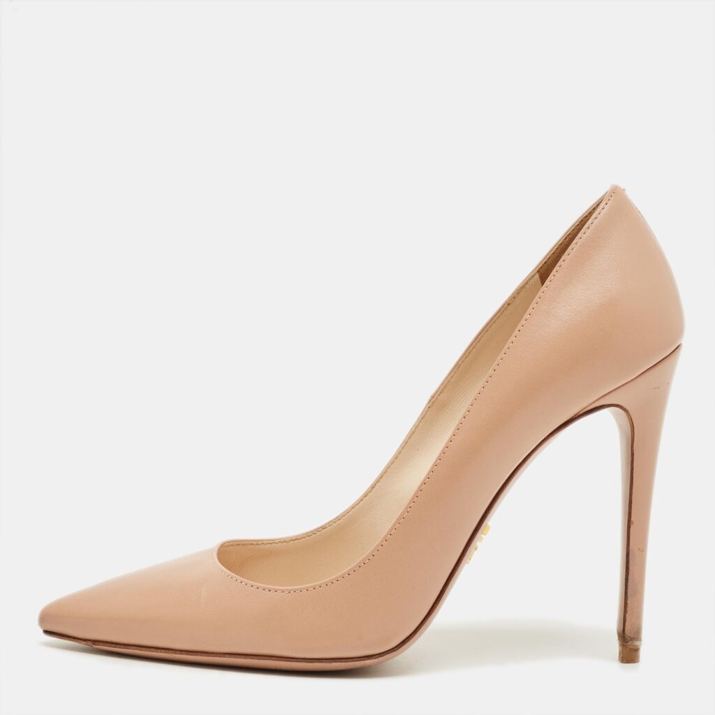 Prada Beige Leather Pointed Toe Pumps Size 37.5