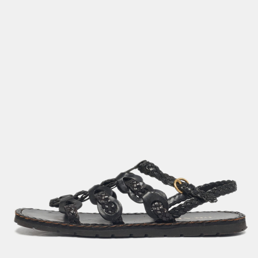 Prada Black Woven Leather Slingback Sandals Size 40 Prada Black Woven Leather Slingback Sandals Size 40