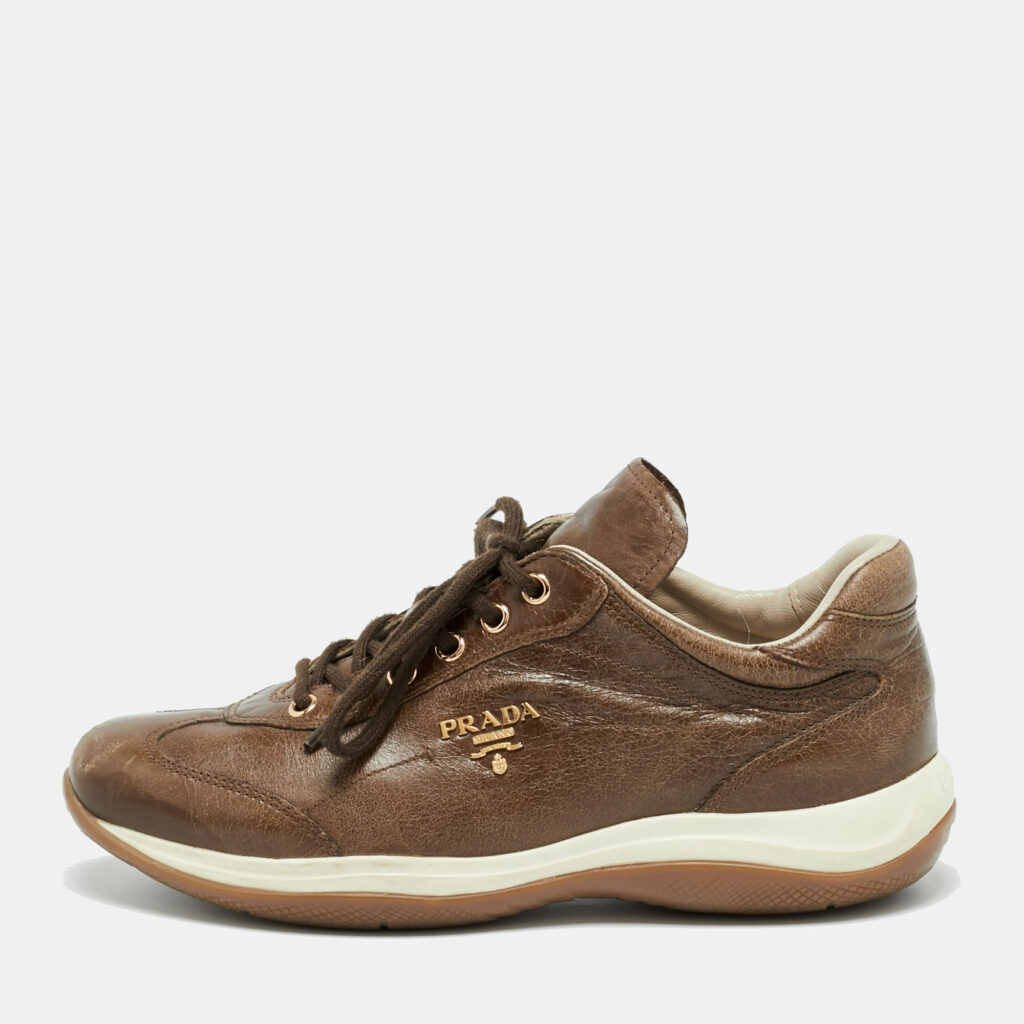 Prada Dark Brown Leather Lace Up Sneakers Size 37 Prada Dark Brown Leather Lace Up Sneakers Size 37