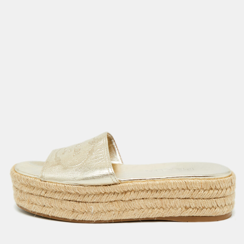 Prada Gold Leather Espadrille Platform Sandals Size 36 Prada Gold Leather Espadrille Platform Sandals Size 36