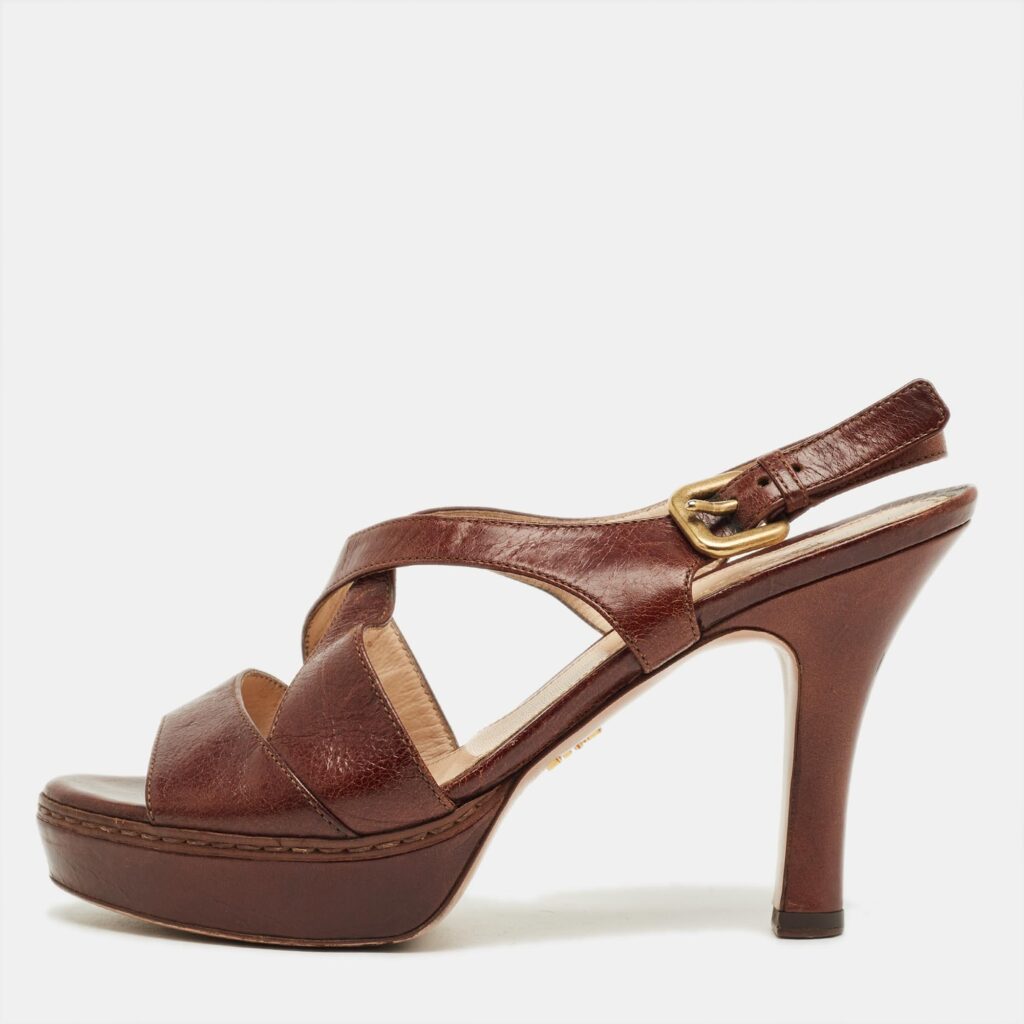 Prada Brown Leather Ankle Strap Sandals Size 36.5