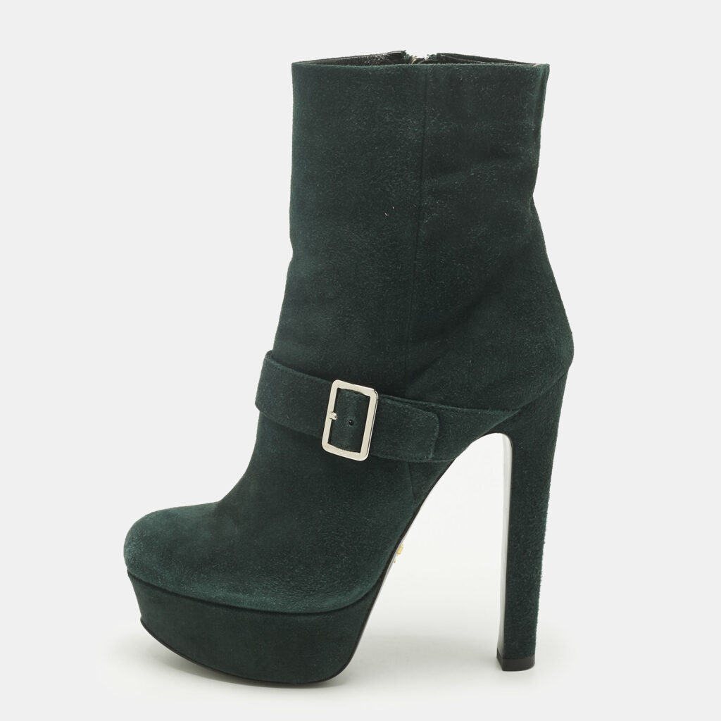 Prada Green Suede Platform Ankle Length Boots Size 37