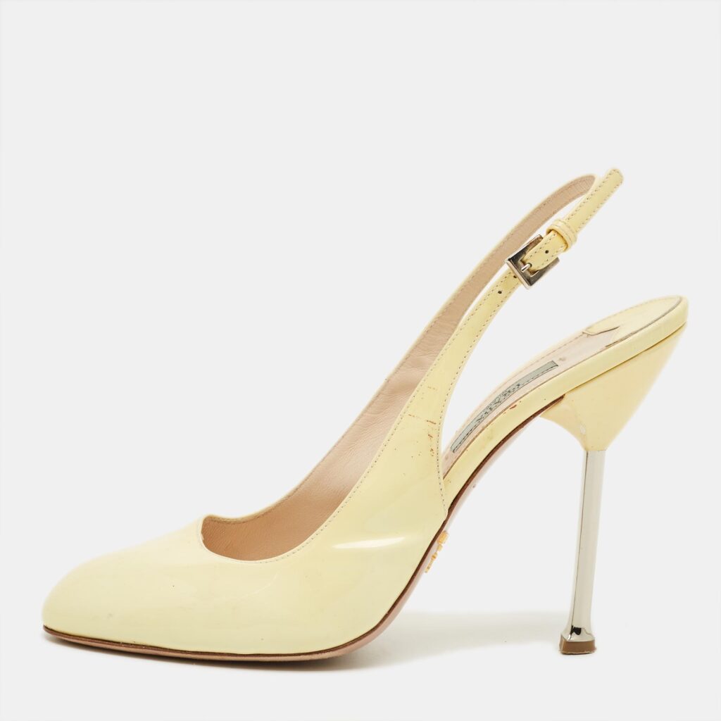 Prada Yellow Patent LeatherRound Toe Slingback Pumps Size 39 Prada Yellow Patent LeatherRound Toe Slingback Pumps Size 39
