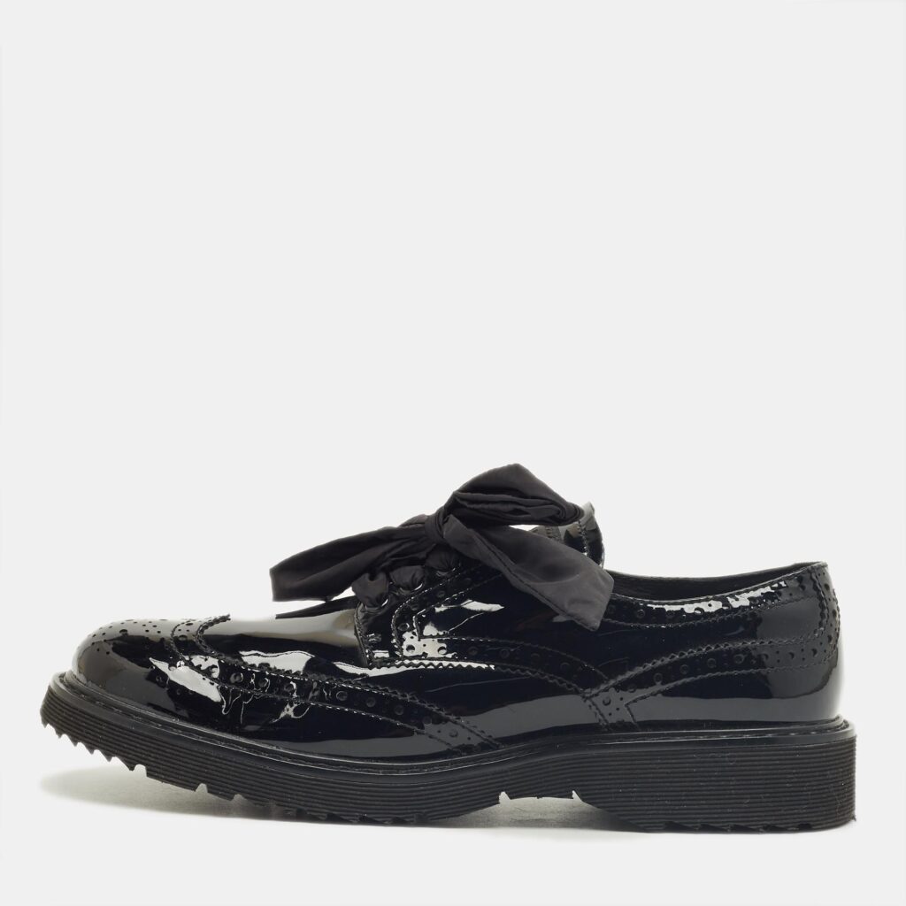 Prada Black Patent Leather Lace Up Brogue Sneakers Size 39