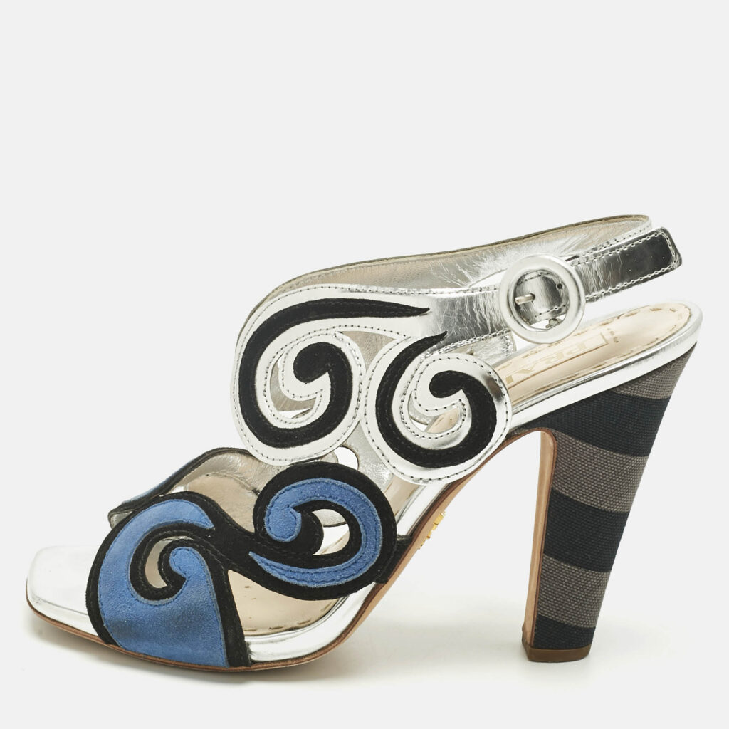 Prada Multicolor Suede and Leather Cut Out Slingback Sandals Size 39