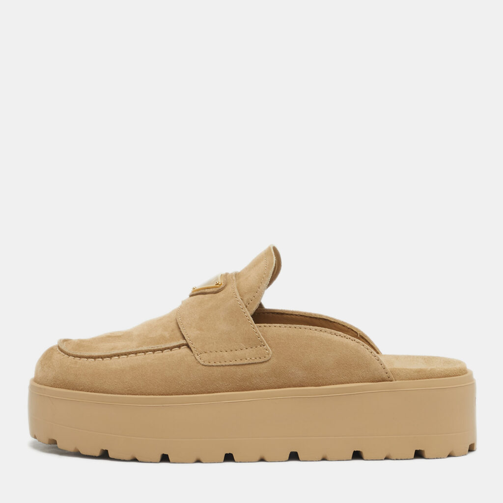 Prada Beige Suede San Tropez Mules Size 38.5