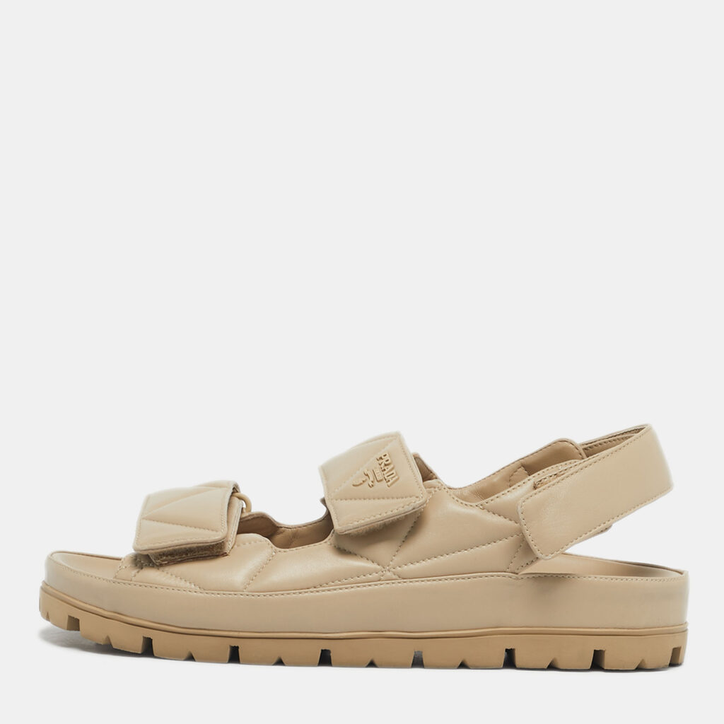 Prada Beige Leather Slingback Sandals Size 41