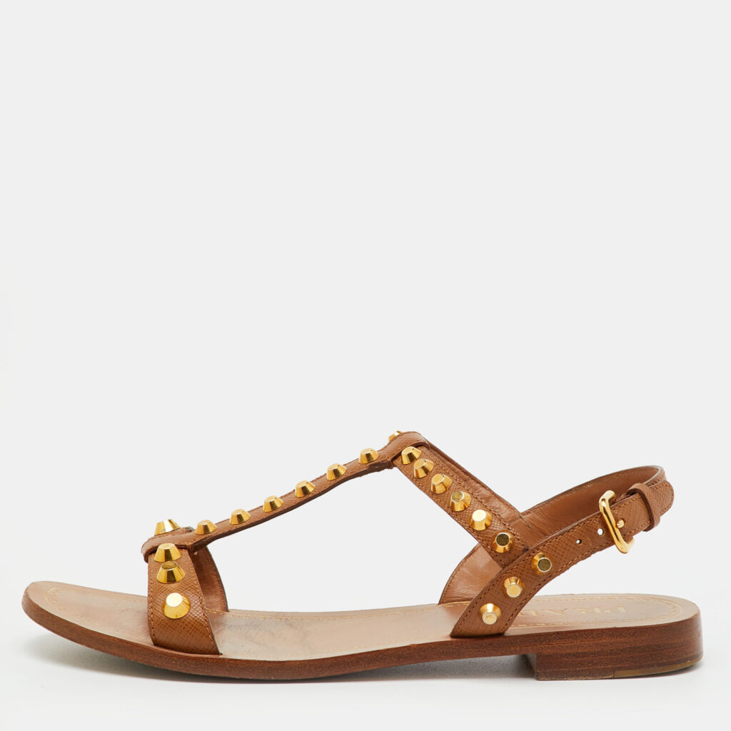Prada Brown Leather Studded Flat Sandals Size 36 Prada Brown Leather Studded Flat Sandals Size 36