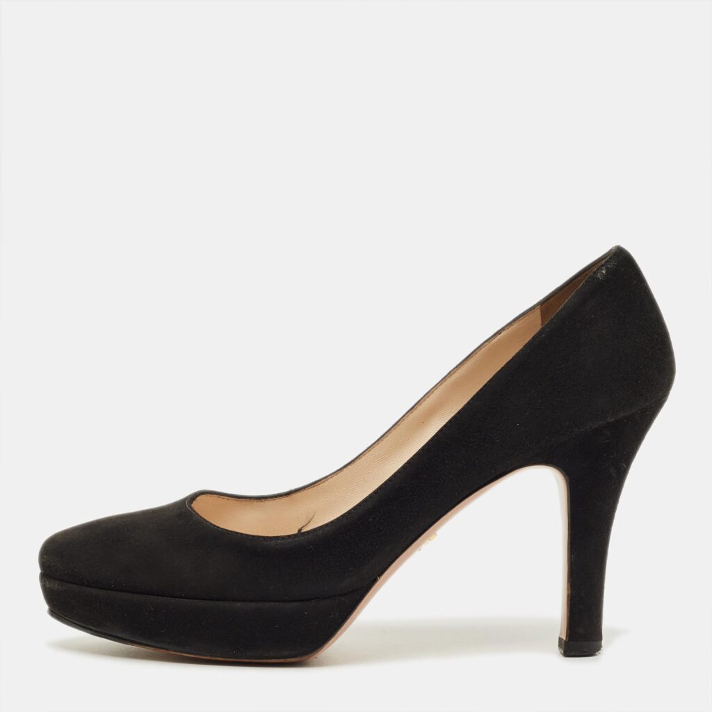 Prada Black Suede Platform Pumps Size 38.5