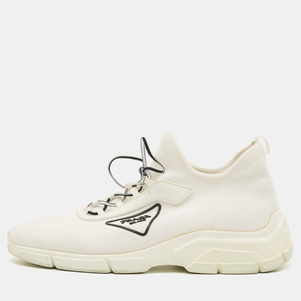 Prada Size 40.5 White Knit Fabric Lace Up Sneakers Prada Size 40.5 White Knit Fabric Lace Up Sneakers