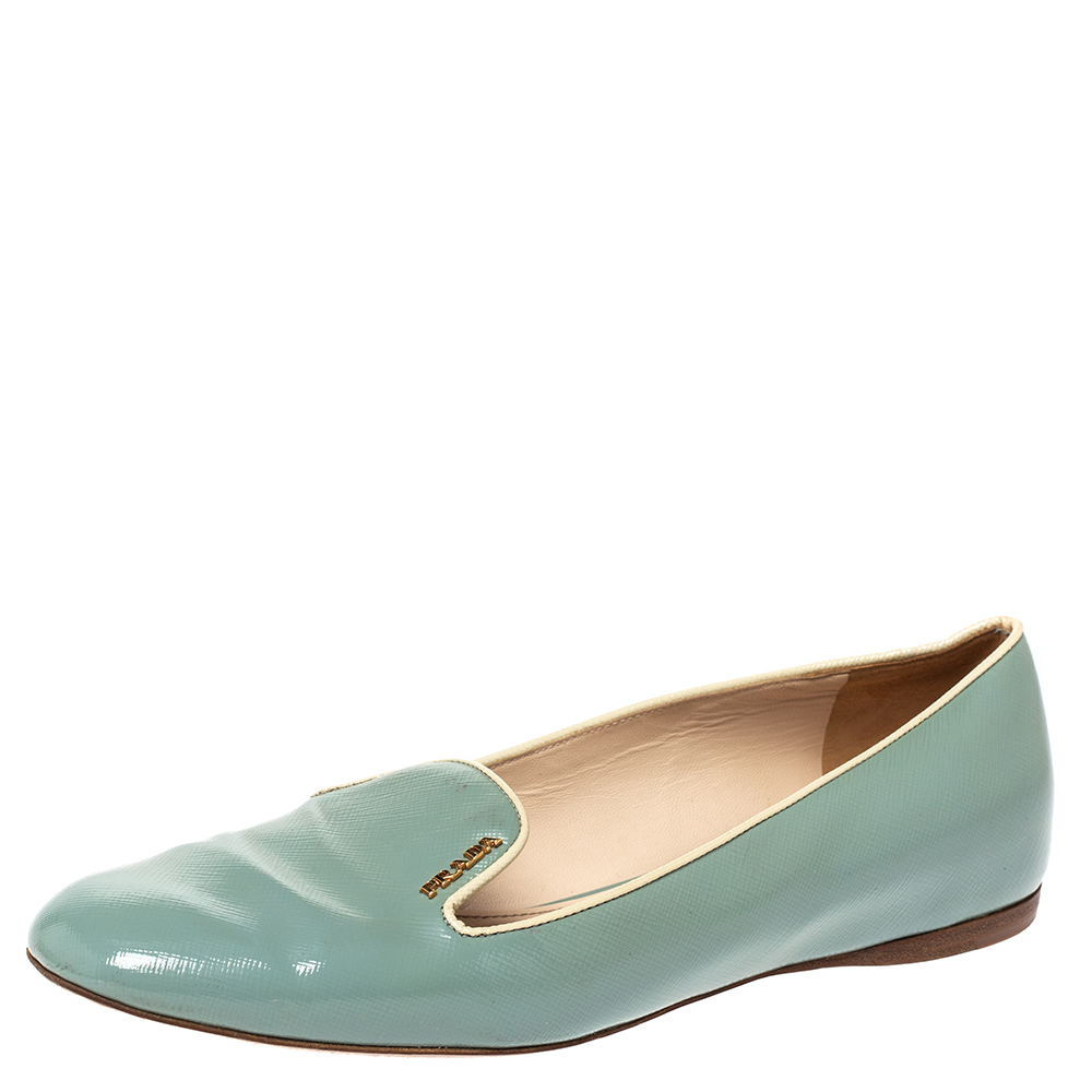 Prada Blue Patent Saffiano Leather Smoking Slippers Size 38.5 Prada Blue Patent Saffiano Leather Smoking Slippers Size 38.5