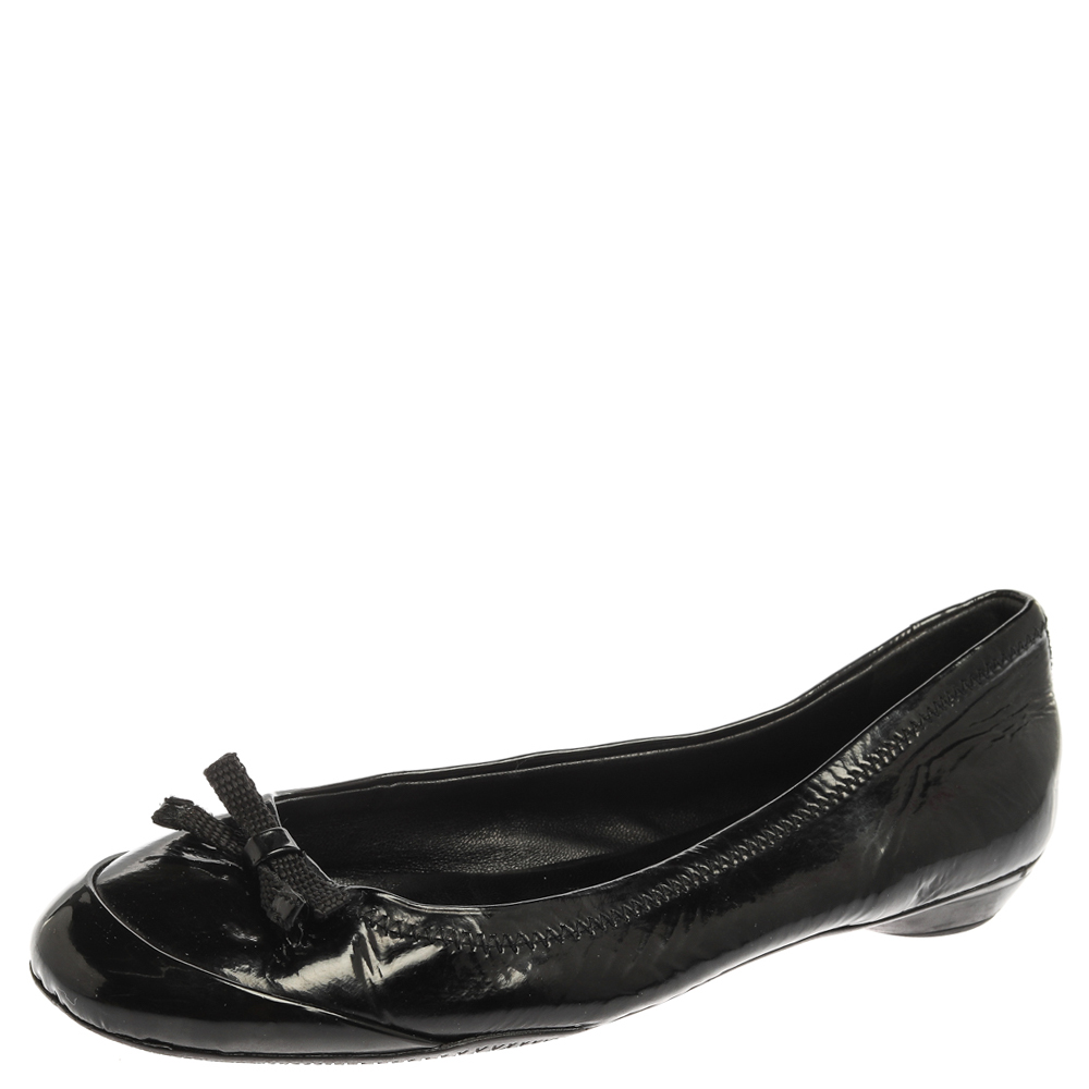 Prada Black Patent Leather Bow Ballet Flats Size 36.5 Prada Black Patent Leather Bow Ballet Flats Size 36.5