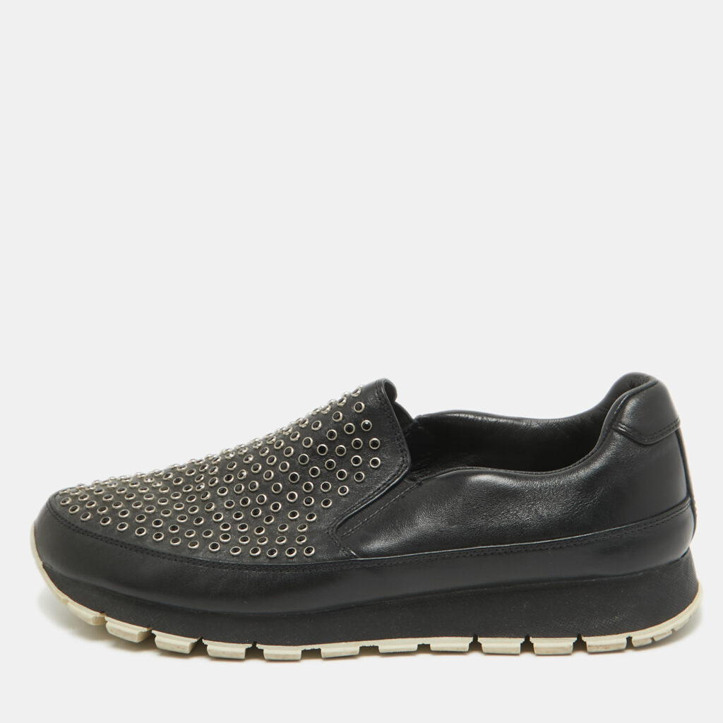 Prada Black Leather Studded Slip On Sneakers Size 40 Prada Black Leather Studded Slip On Sneakers Size 40