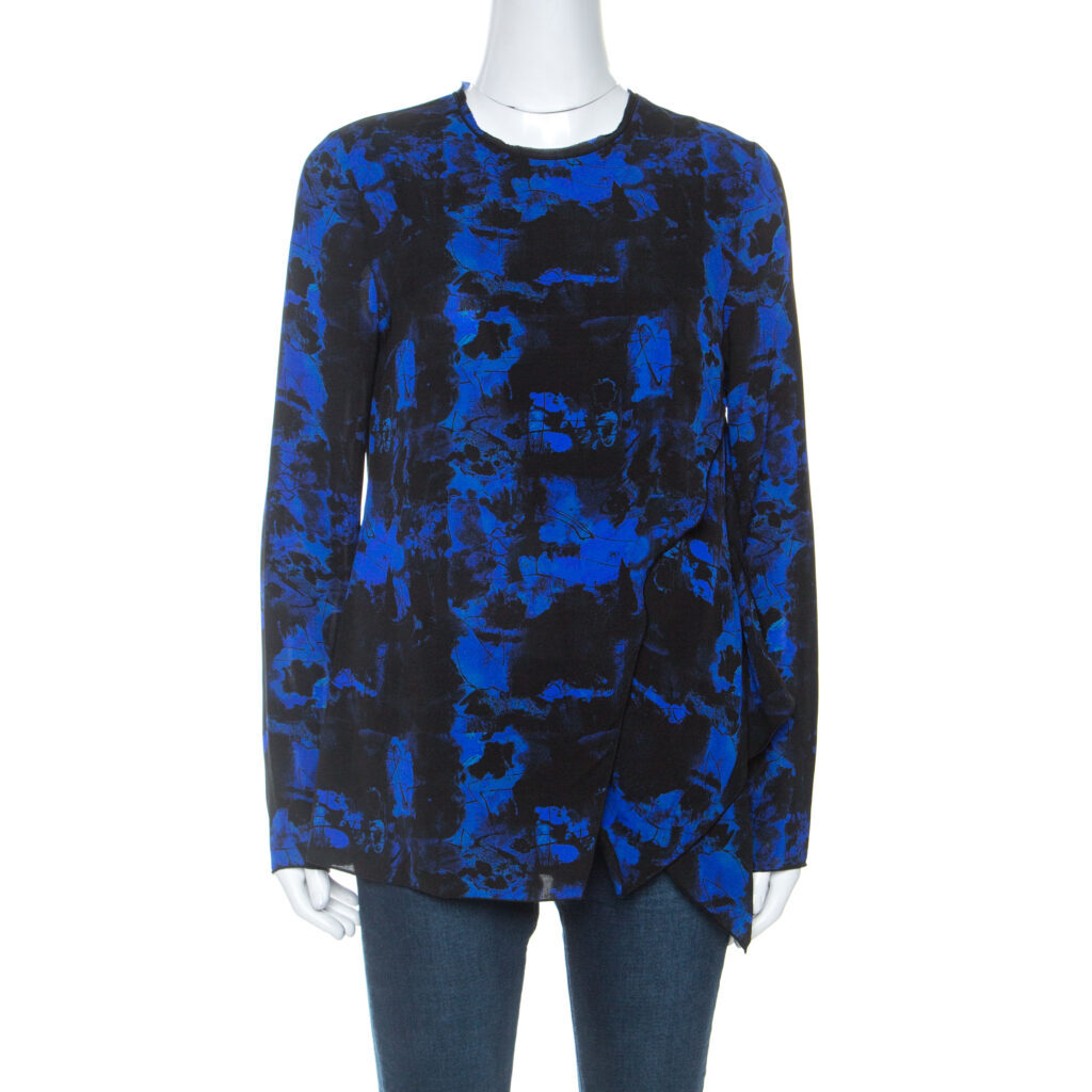 Proenza Schouler Indigo Graffiti Print Silk Layered Top S Proenza Schouler Indigo Graffiti Print Silk Layered Top S