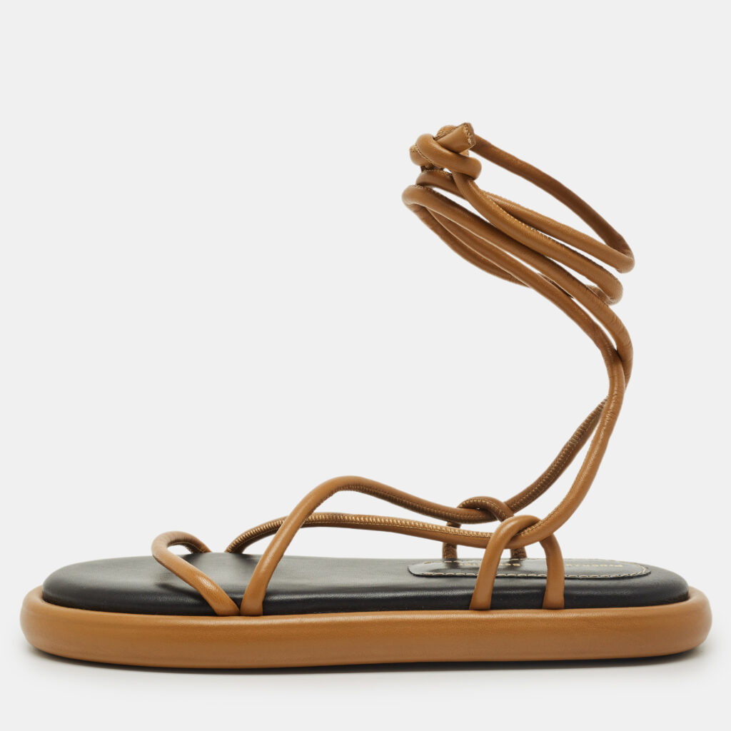 Proenza Schouler Brown Leather Pipe Flat Sandals Size 39 Proenza Schouler Brown Leather Pipe Flat Sandals Size 39