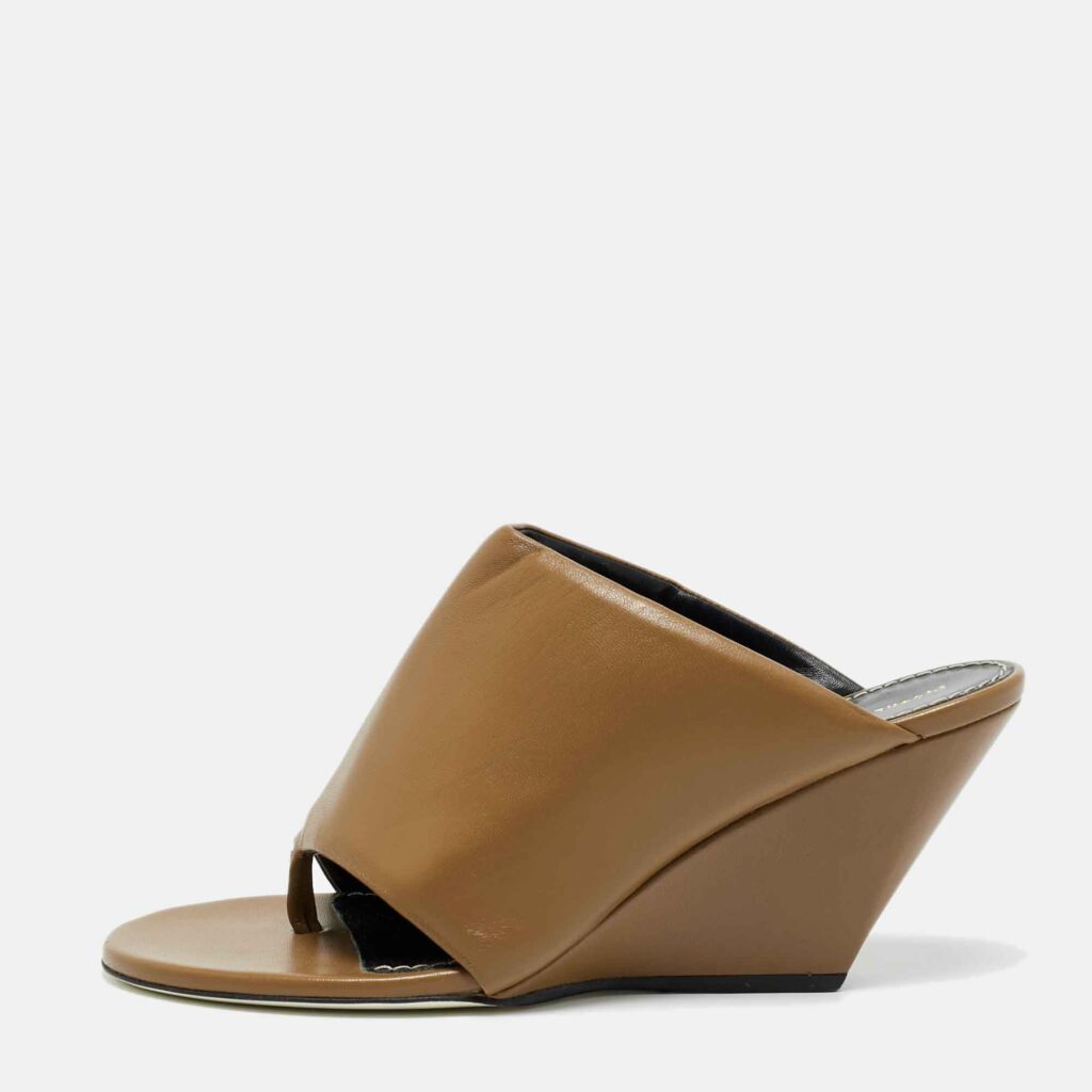 Proenza Schouler Brown Leather Slant Wedge Sandals Size 39 Proenza Schouler Brown Leather Slant Wedge Sandals Size 39
