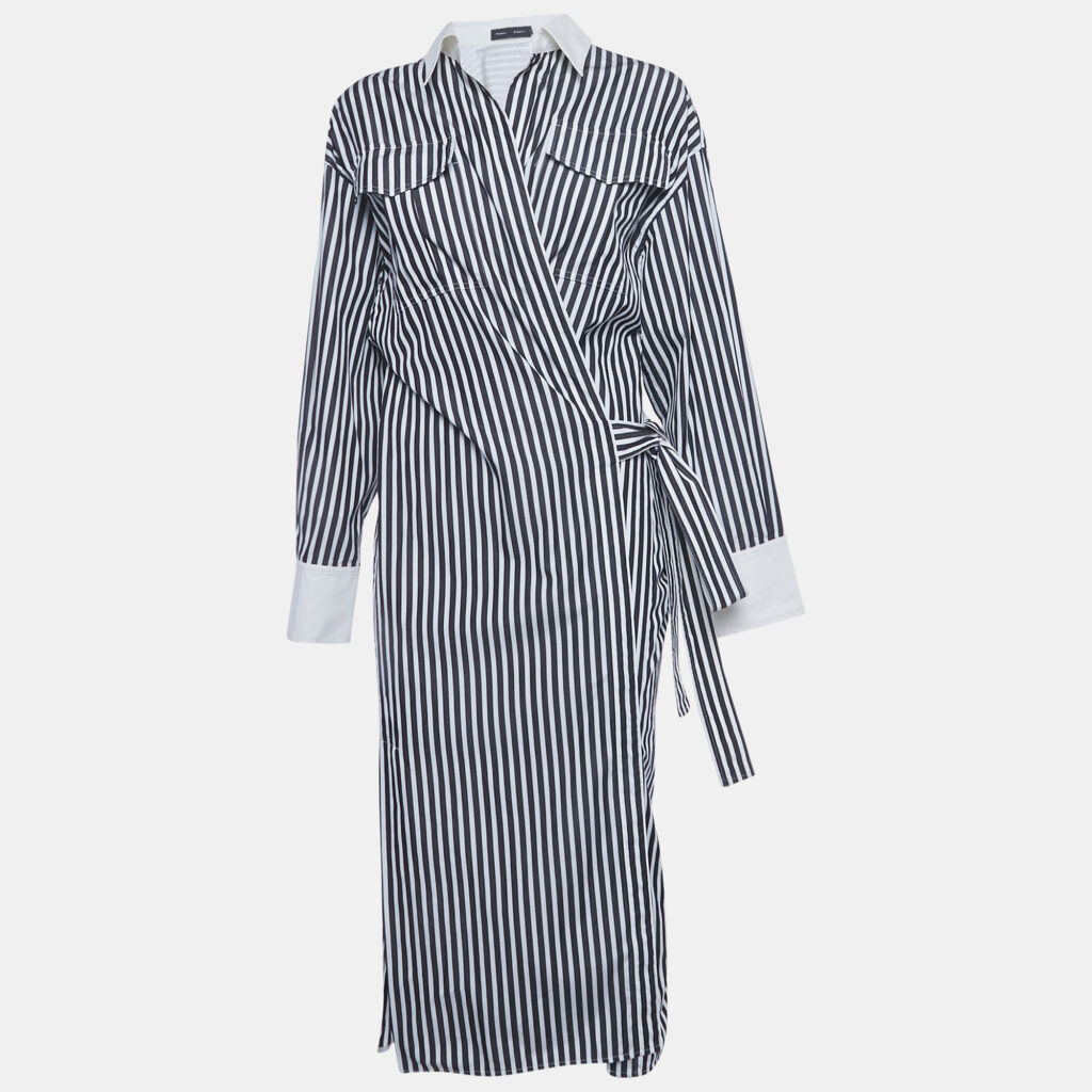 Proenza Schouler Black / White Striped Cotton Cut -Out Wrap Around Shirt Dress M Proenza Schouler Black / White Striped Cotton Cut -Out Wrap Around Shirt Dress M