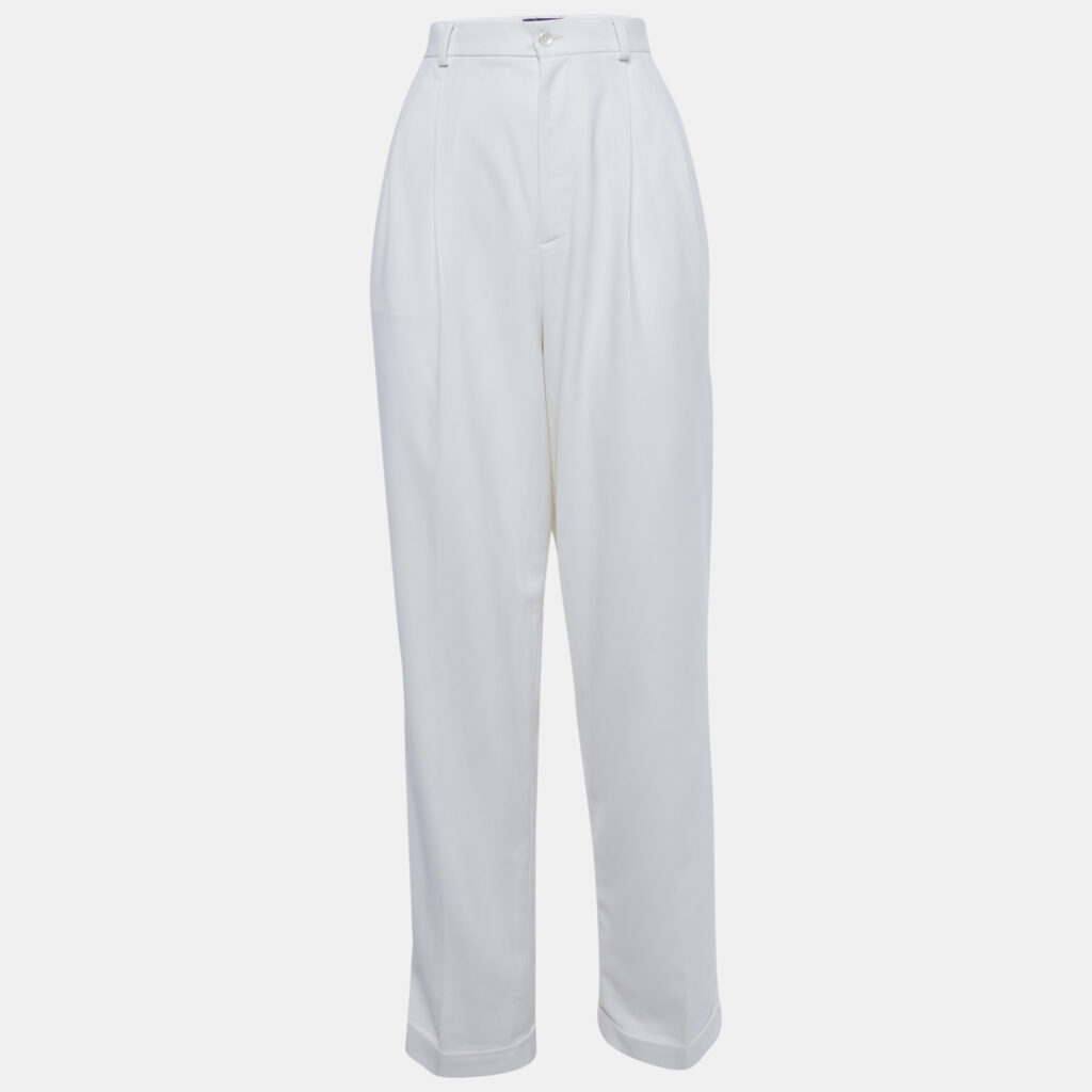 Ralph Lauren Purple Label White Silk Tailored Formal Trousers S