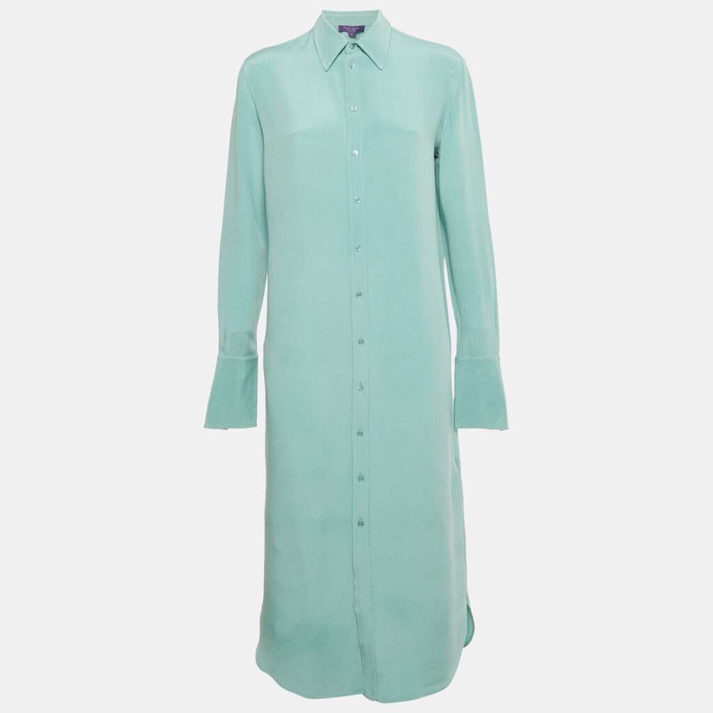 Ralph Lauren Purple Label Blue Silk Shirt Midi Dress S Ralph Lauren Purple Label Blue Silk Shirt Midi Dress S