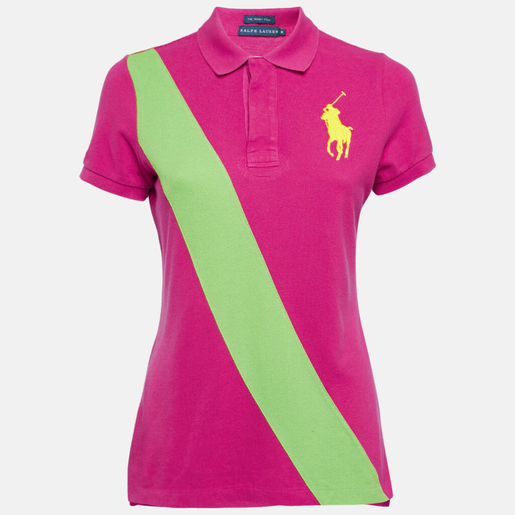 Ralph Lauren Pink Striped Cotton Pique Polo T-Shirt M Ralph Lauren Pink Striped Cotton Pique Polo T-Shirt M