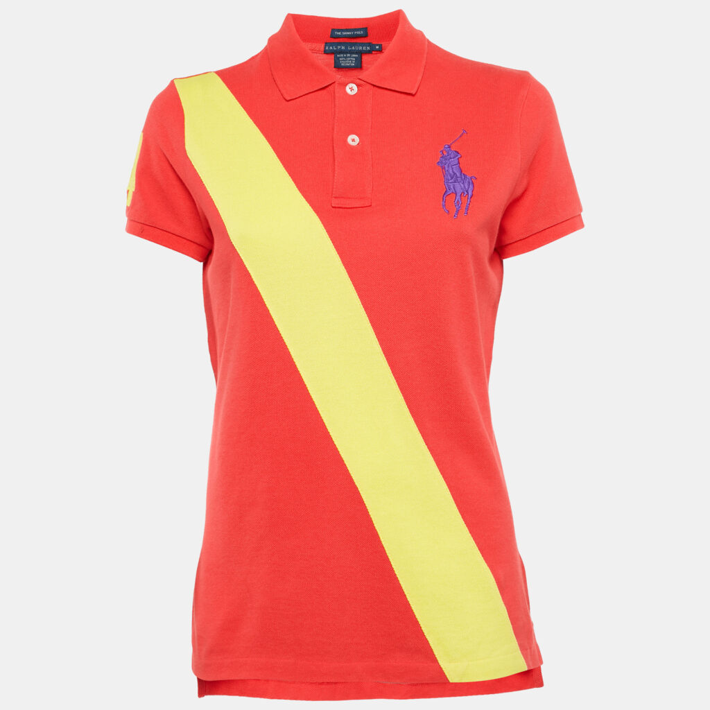 Ralph Lauren Red Cotton Pique Applique Detail Polo T-Shirt M Ralph Lauren Red Cotton Pique Applique Detail Polo T-Shirt M