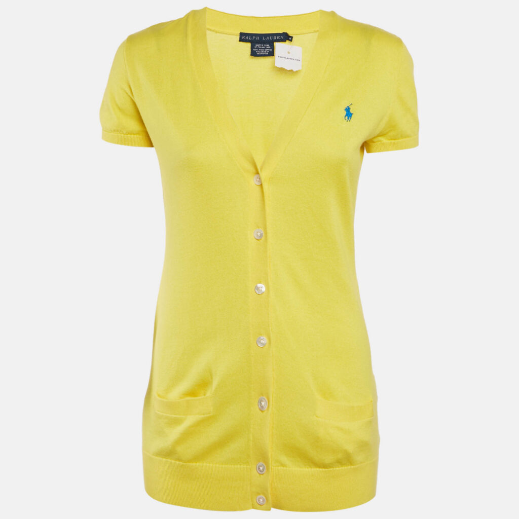 Ralph Lauren Yellow Cotton Button Front Cardigan M Ralph Lauren Yellow Cotton Button Front Cardigan M
