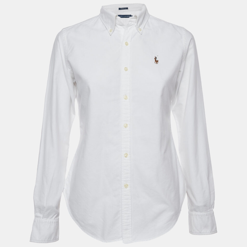 Ralph Lauren White Logo Embroidery Cotton Button Front Shirt M Ralph Lauren White Logo Embroidery Cotton Button Front Shirt M