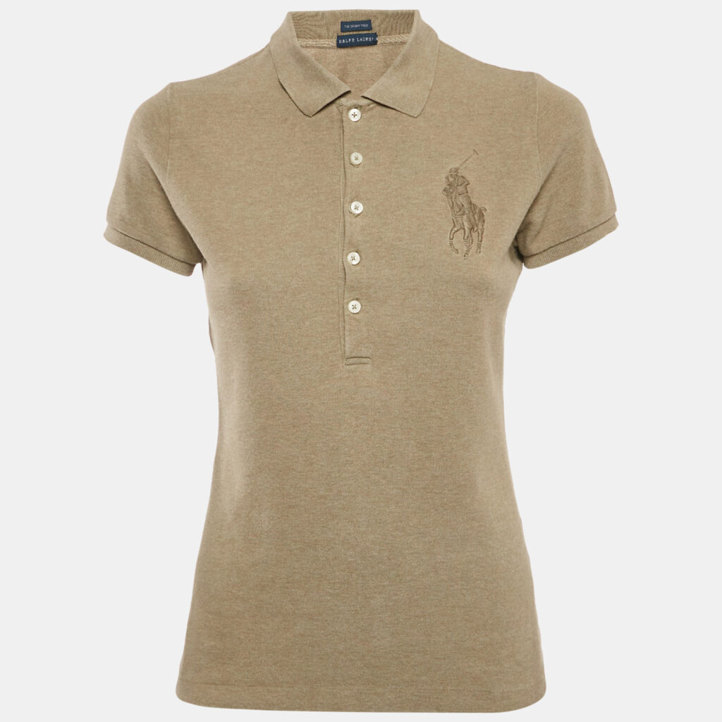 luxury-women-ralph-lauren-used-clothes-p1189988-004-1.jpg Ralph Lauren Green Cotton Pique Skinny Polo T-Shirt M