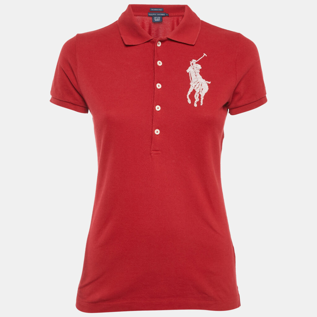 Ralph Lauren Red Logo Embroidered Skinny Fit Polo T-Shirt S