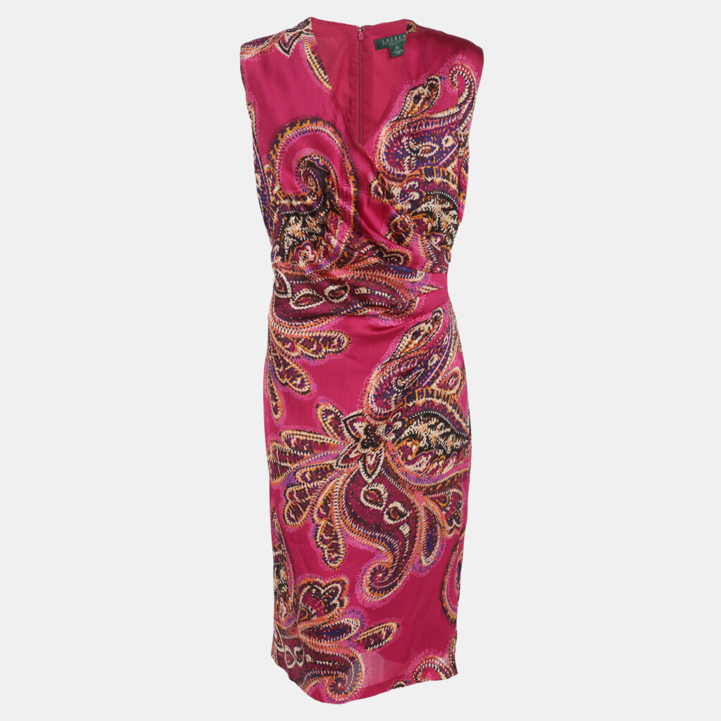 Ralph Lauren Pink Multicolor Paisley Print Midi Dress L Ralph Lauren Pink Multicolor Paisley Print Midi Dress L