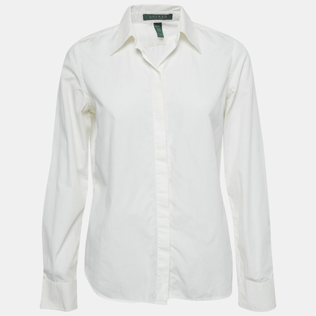 Lauren Ralph Lauren Petite White Cotton Full Sleeve Shirt M