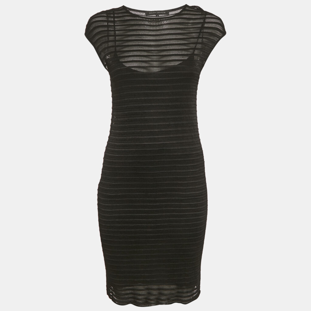Ralph Lauren Black Patterned Knit Short Dress S Ralph Lauren Black Patterned Knit Short Dress S