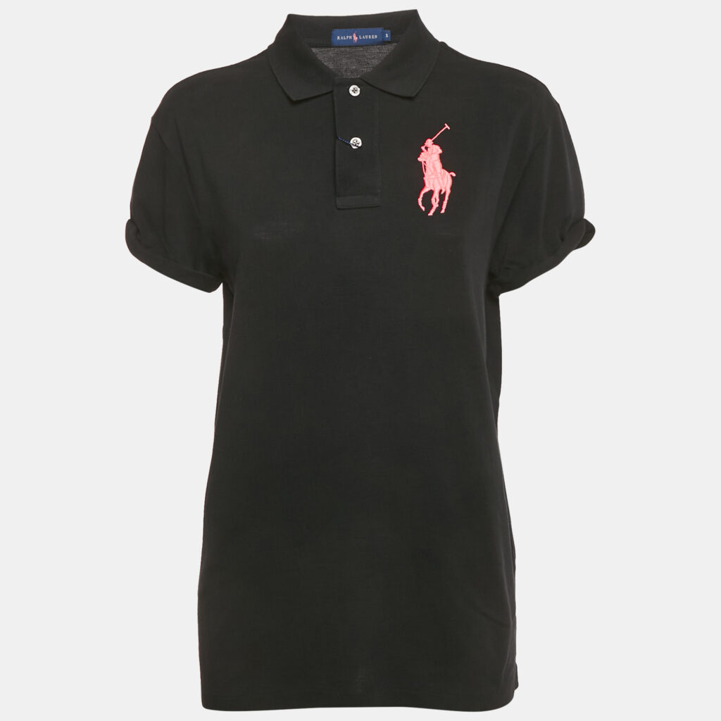 Ralph Lauren Black Embroidered Pony Cotton Rolled Up Sleeve Polo T-Shirt S Ralph Lauren Black Embroidered Pony Cotton Rolled Up Sleeve Polo T-Shirt S