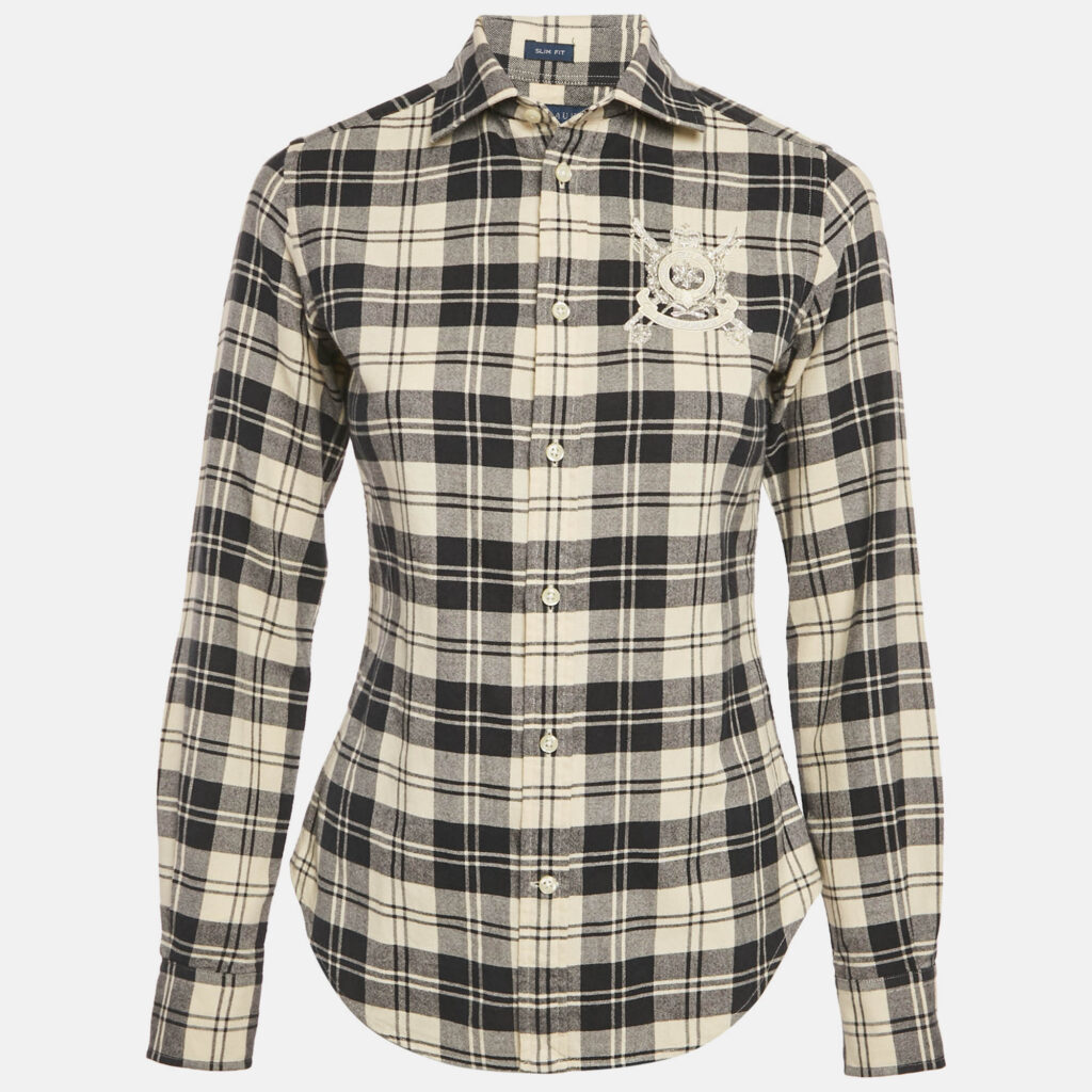 Ralph Lauren Navy Blue /Beige Flannel Cotton Blend Slim Fit Shirt S Ralph Lauren Navy Blue /Beige Flannel Cotton Blend Slim Fit Shirt S